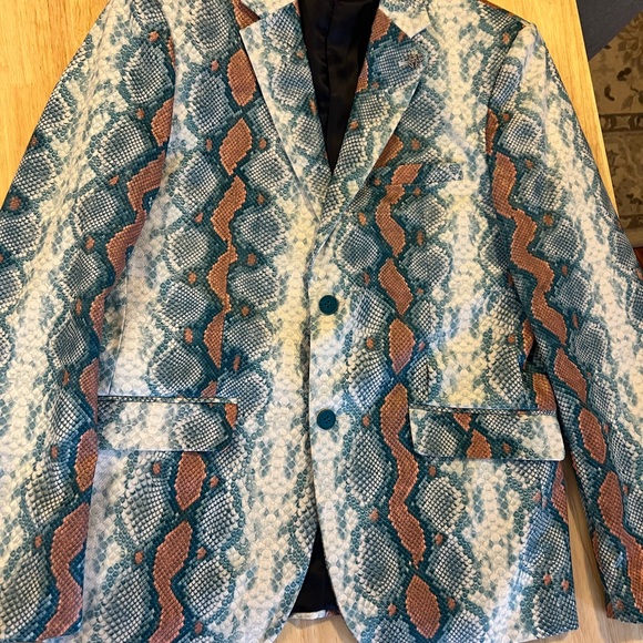 Men's Blue and Brown Patterned Blazer - Picture 2 of 6